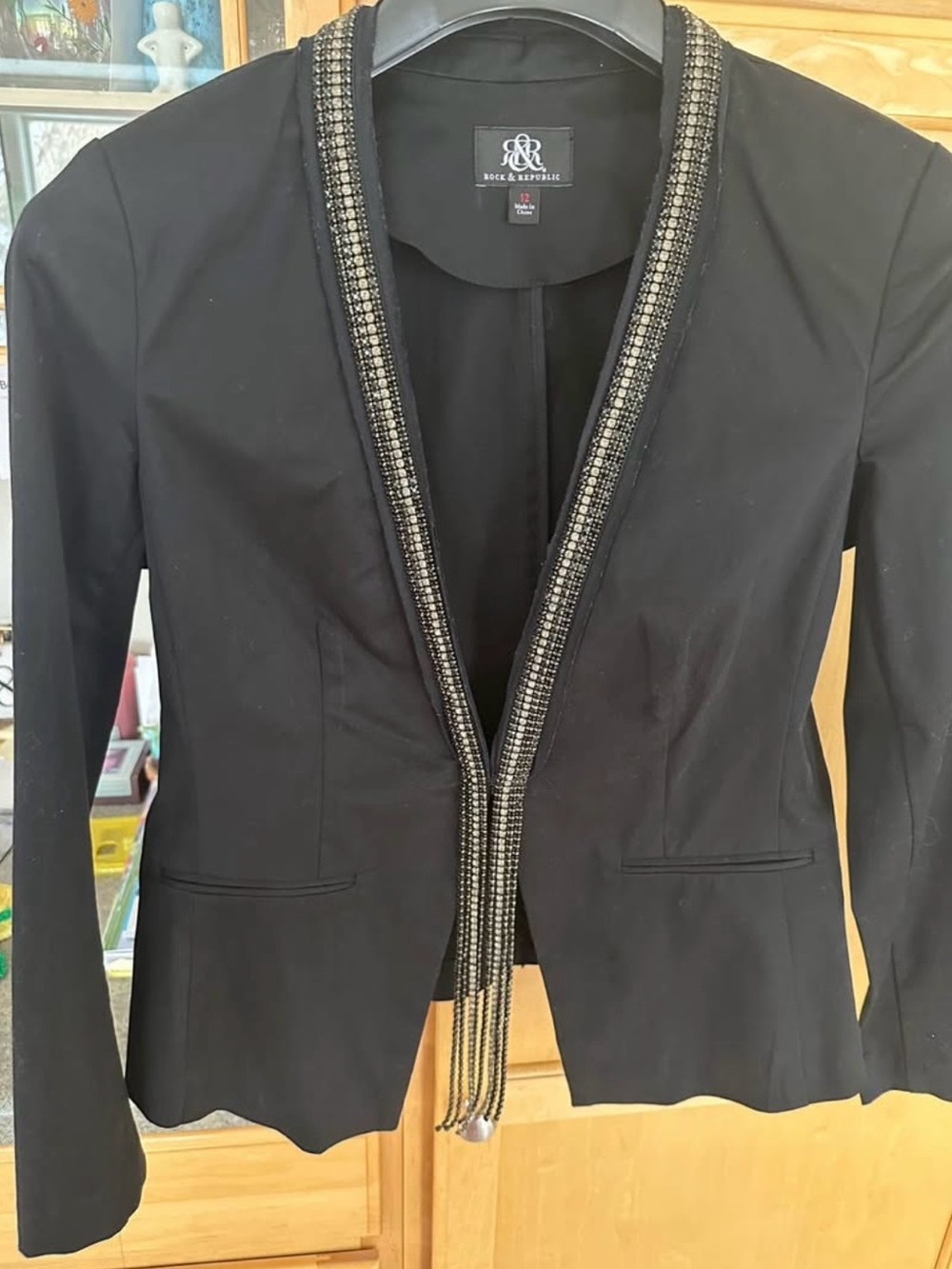 Rock & Republic Black Blazer with Metallic Beaded Trim